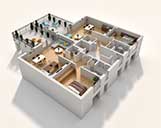 Foto eines 3D Grundriss einer möblierten Wohnanlage