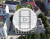 Drohnenvideo mit einer 3D-Visualisierung einer Büro- und Wohnanlage mit seiner Umgebung